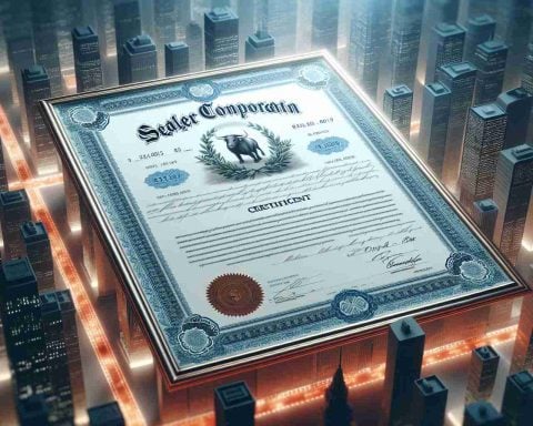 A high-definition, realistic representation of a successful investment, symbolically represented by an enlargement of a share certificate associated with a major multinational retail corporation. The certificate showcases impressive financial worth.