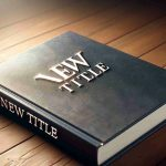 Create a realistic, high-definition image of a book with the title 'New Title' on its cover. The book is hardcover and rests on a wooden table under soft, ambient lighting, allowing the emblazoned text to glisten slightly.