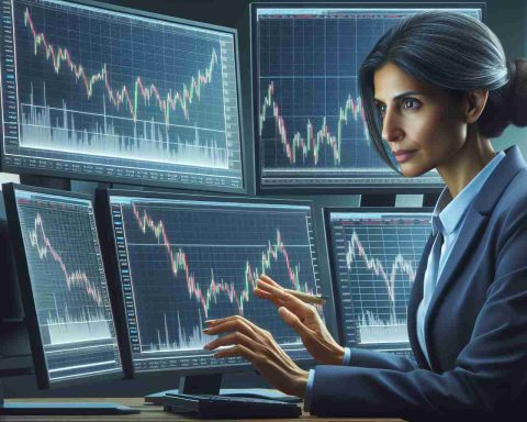 High-definition realistic image of a generic market trader, performing tasks associated with their work. The trader is a middle-aged, South Asian female wearing a formal business suit and analyzing stock graphs on multiple computer screens. The picture highlights the potential impact of her decisions on those invested in the market.