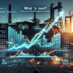 Generate a high definition, realistic image that represents the concept of future predictions and insights about the coal industry. Include a dynamic stock chart showing upward and downward trends, with detailed numbers and statistics. Also, incorporate a coal mine in the background to signify the industry. The title 'What’s Next? Discover the Latest Insights' should appear prominently.