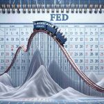 A realistic, high-definition image of a rollercoaster metaphorically representing the fluctuations and trends in interest rates. The rollercoaster is labeled 'Fed' and the backdrop is a stylized calendar illustrating the year 2025. It shows dramatic ups and downs, akin to unexpected market behaviors and financial decisions.