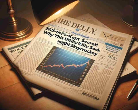 Realistic high-definition image showing a newspaper headline with the title: '2025’s Best-Kept Secret! Why This Utility Stock Might Skyrocket'. Also display the stock market report section, with particular emphasis on the utility sector. The newspaper lies on a table, under a reading lamp with warm light cast on it.