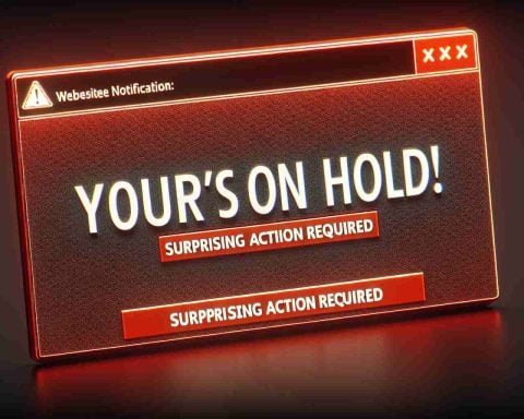 A detailed high-definition image of a computer screen showing a message. The message is a website notification indicating 'Your Account's On Hold! Surprising Action Required'. The message appears to be urgent and important, displaying in prominent and bold characters, perhaps with a red background or other alarm-indicating symbols.