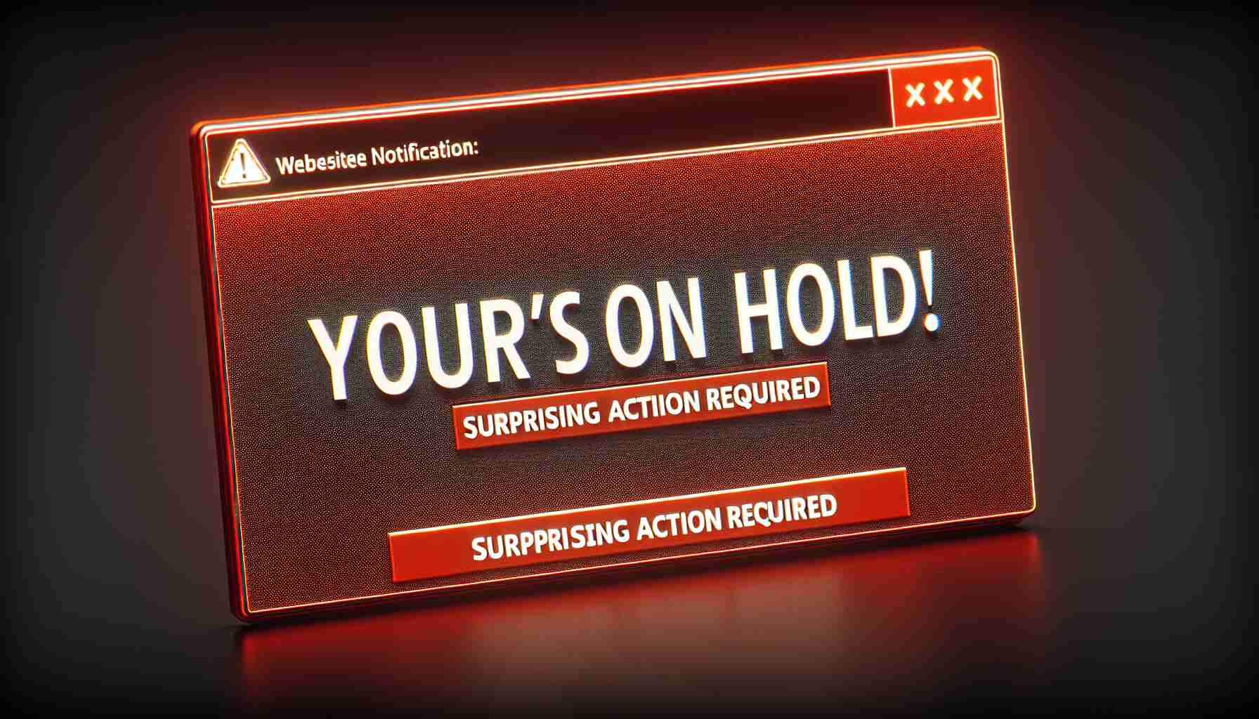 A detailed high-definition image of a computer screen showing a message. The message is a website notification indicating 'Your Account's On Hold! Surprising Action Required'. The message appears to be urgent and important, displaying in prominent and bold characters, perhaps with a red background or other alarm-indicating symbols.