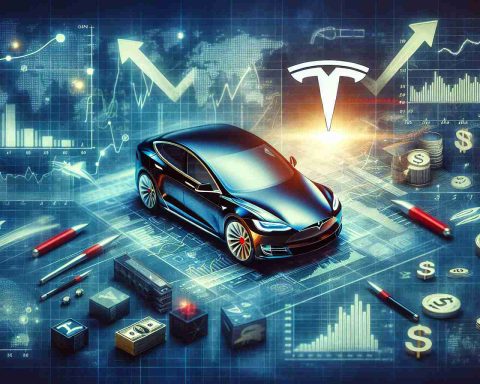 High-definition visual representation of the concept: 'Is Tesla's Stock Overvalued?' with some elements hinting at new insights, possibly represented through graphs, arrows, and financial symbols. The image should convey an analytical and investigative mood.