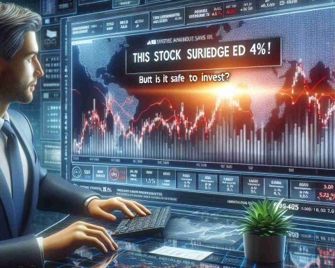 Realistic HD photo of a headline on a financial news interface saying 'This Stock Surged 4%! But is it Safe to Invest?'