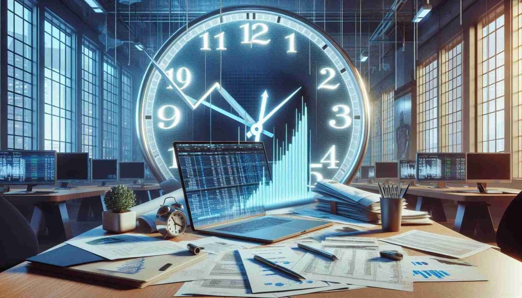 A realistic high-definition image showcasing the concept of delayed Initial Public Offerings (IPOs). Visualize this with a large, grandiose clock on the wall of a stock exchange where time seems to be frozen, symbolizing the halt. Around it, paperwork and documents spread out on a desk, with pens resting atop the unfinished forms. A downturned graph on a computer screen is the focal point, indicating the slowed down or paused progress. The atmosphere reflects anticipation and waiting, yet filled with hope for future ventures.