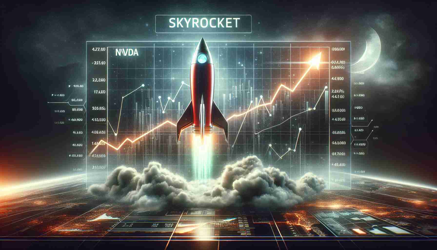 A realistic high-definition image portraying the concept of NVDA (a symbol for a popular technology company) potentially skyrocketing next quarter. The image might include a graphic chart with an upwards trend (indicating growth), a symbolic rocket to represent the term 'skyrocket', and a banner or an alert flashing, signaling emerging trends. The overall atmosphere should indicate optimism and opportunity in the investing world.