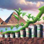 Realistic high-definition image of an abstract concept representing a significant financial growth for Egypt with a green revolution concept. The image could show stacks of banknotes growing like plants from fertile soil, with a beautiful Egyptian landscape, such as the Pyramids or the Nile River, in the background. The mysterious benefactor could be symbolized by a silhouette or a nondescript figure overseeing this transformation.