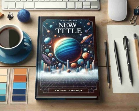 Create a realistic and high-definition portrayal of a book cover featuring an imaginary book titled 'New Title'. The book cover should be well-designed with a captivating visual element related to the book's genre. Include a contrasting color scheme to make the title pop out.