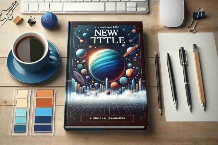 Create a realistic and high-definition portrayal of a book cover featuring an imaginary book titled 'New Title'. The book cover should be well-designed with a captivating visual element related to the book's genre. Include a contrasting color scheme to make the title pop out.