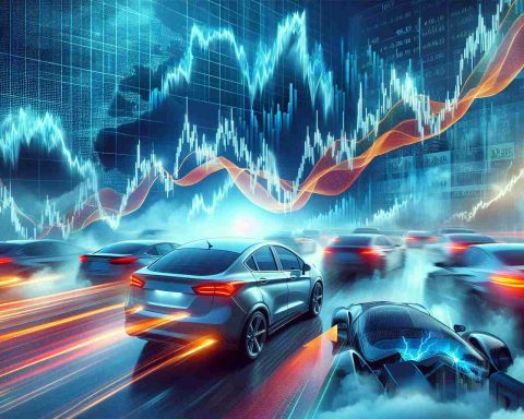 Create a high-definition, realistic image depicting the concept of unprecedented volatility in the stock market, focusing specifically on the shares of a generic electric car company. The image should illustrate the unpredictable nature of stock trading, possibly with graphs showing dramatic highs and lows. This should demonstrate the need for knowledge about the stock market.