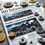 Generate a realistic HD image of newspaper headlines and articles symbolizing the changing cryptocurrency regulations. Show statistical charts and various currencies like Bitcoin, Ethereum, and Dogecoin fluctuating in value. Also, include a separate section in the newspaper capturing the latest controversy in the crypto world.