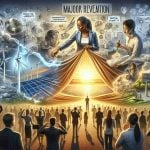 High-definition realist image of a dynamic scene portraying a major revelation, symbolizing a surprising twist in the renewable energy sector. The illustration includes unexpected players, such as a Black female engineer innovatively working on a solar panel, an Asian male entrepreneur unveiling a groundbreaking wind turbine design, and a Middle-Eastern female scientist showing a promising hydroelectric blueprint. They are surrounded by metaphoric sketches visualizing the various hidden challenges in the sector, like regulatory hurdles, material scarcity, and public acceptance.