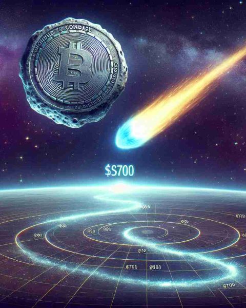 A realistic, high-definition illustration depicting a comet metaphorically representing Coinbase, shooting up into the night sky. Next to the comet, in the infinite cosmos, a celestial chart showing a path leading towards a $700 marker, visually representing the predicted share price.