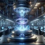 A high-definition, realistic illustration of a scientific breakthrough. The scene unfolds in a highly advanced laboratory filled with high-tech equipment. Front and center, a quantum teleportation device glows with an ethereal light. This device, designed with sleek, silver components and illuminated with hues of blue and purple, operates on the frontiers of science, blending the crisp precision of quantum mechanics with the mystical allure of magic. The room buzzes with a palpable energy as this marvel of modern-era science comes alive, marking a significant leap for mankind into the realms of reality previously only imagined.