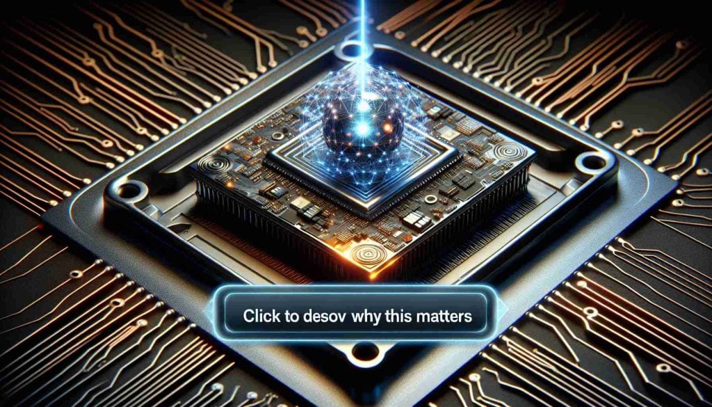 A high-definition, realistic image of a theoretical Quantum Chip, highlighted as a 'Secret Weapon'. The chip has intricate circuitry and advanced technology elements, glowing with a powerful mysterious aura. In the corner of the image, a clickable box with the text 'Click to Discover Why This Matters' invites further exploration.