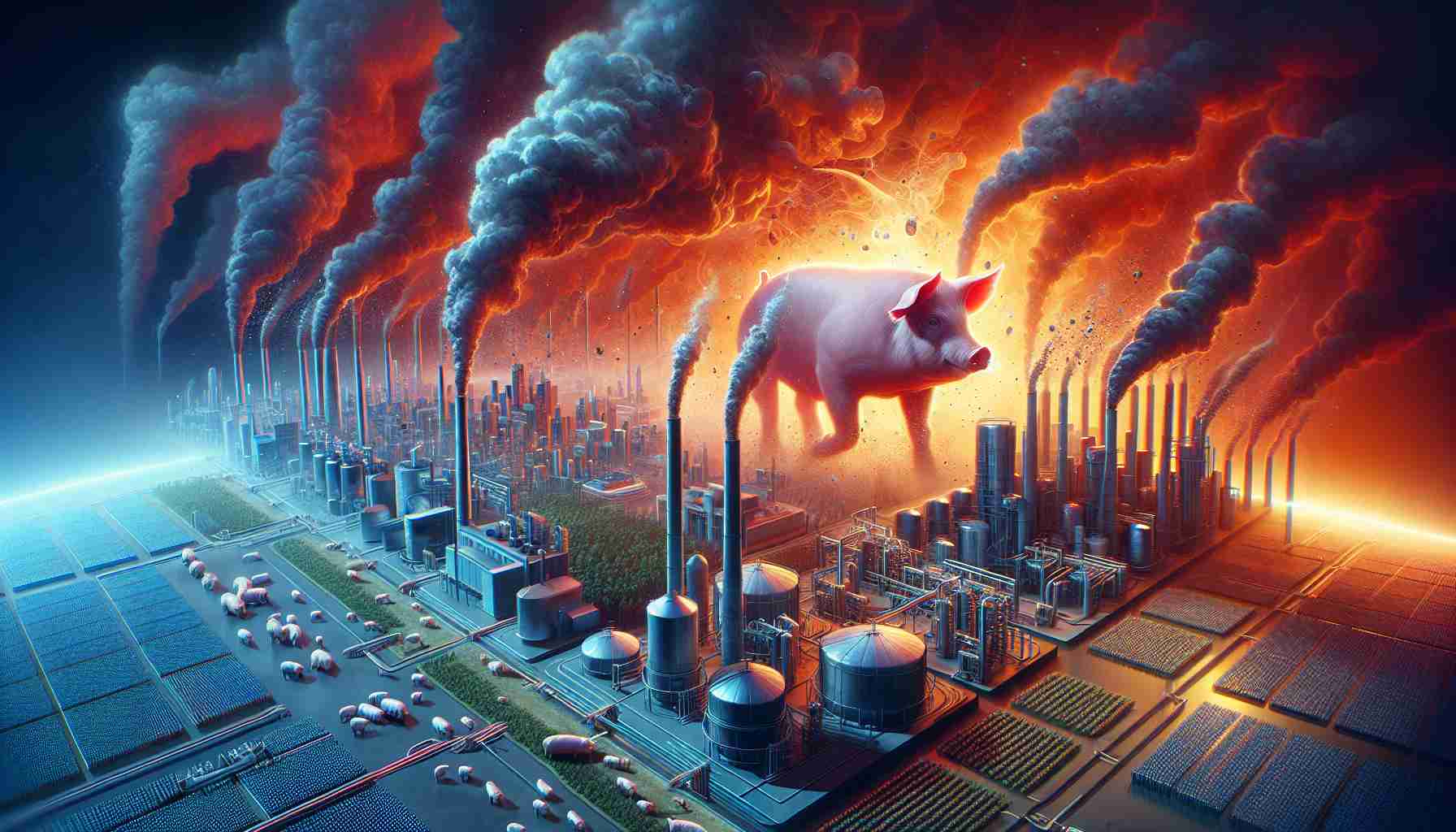 Generate a realistic, High Definition image narrating a significant event that could potentially transform the pork industry. This could be a scientific breakthrough, technological advancement, or policy change that has a massive impact on the industry. The image should illustrate vividly the essence of the transforming event without providing specific details of what is exactly happening now.