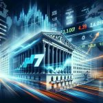 High-definition image depicting the symbolic representation of financial activity on 'Wall Street'. Show the NASDAQ index symbol alongside the impression of dynamic motion, symbolizing the market 'surging' ahead. Add in the background a stylized government building which represents the Federal Reserve, indicating an impending meeting. Do not include any people in this image.