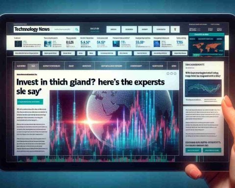 Generate a High Definition realistic image of a headline on a technology news website. The headline reads 'Invest in This Tech Giant? Here’s What Experts Say'.  Please also include some related stock market charts and graphs in the background.