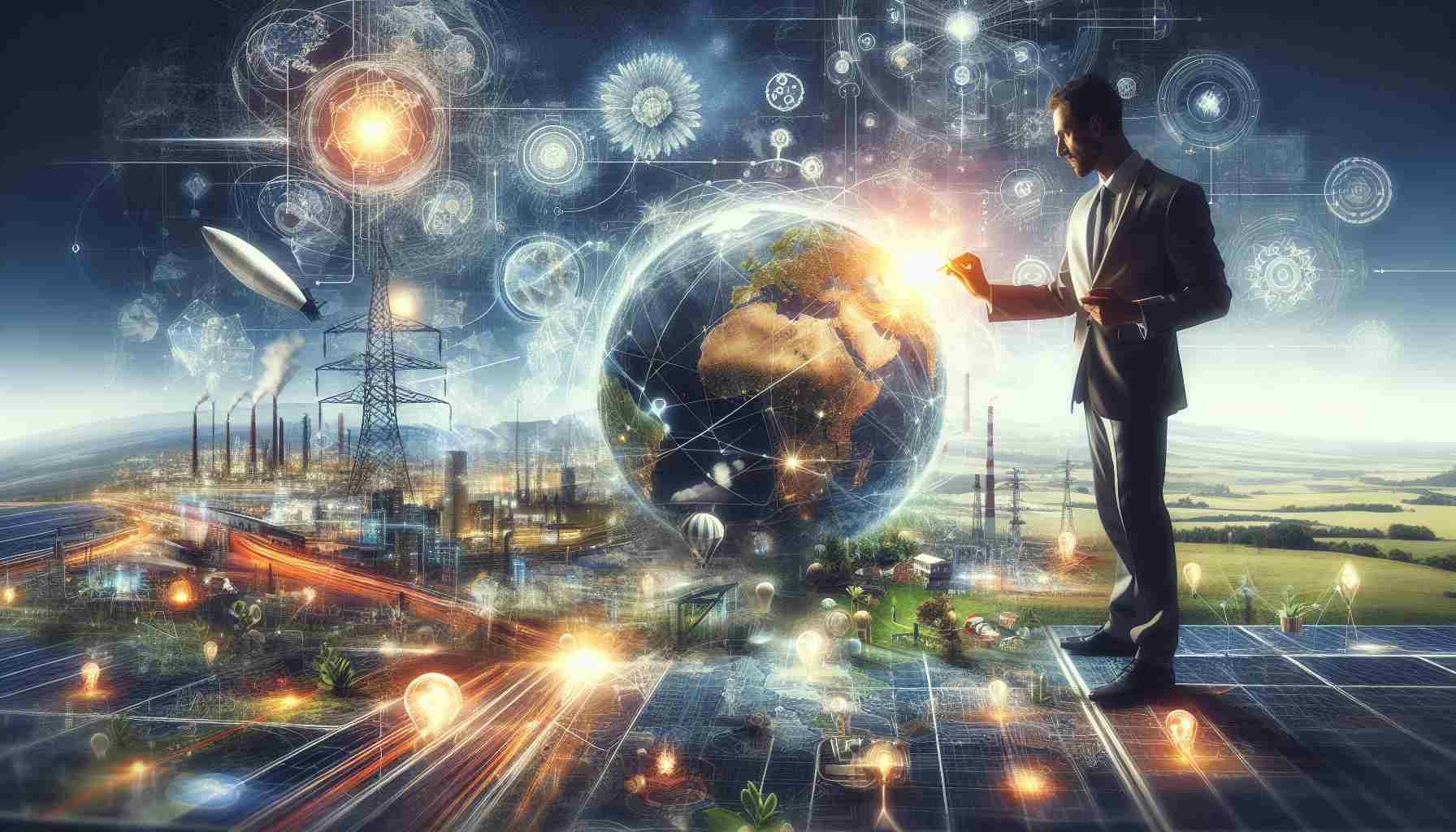 A detailed, high-definition image showcasing the theme of 'Unlocking the Future'. This should include visual elements associated with innovation and energy, indicating progress and development. The scene might show complex technologies, alternate energy sources, and elements of global dynamics, such as interconnectedness, geographic diversity, and cultural intersections. Try to capture the dynamic, forward-facing spirit of a company like Kosmos Energy, which innovates in the field of natural resources.