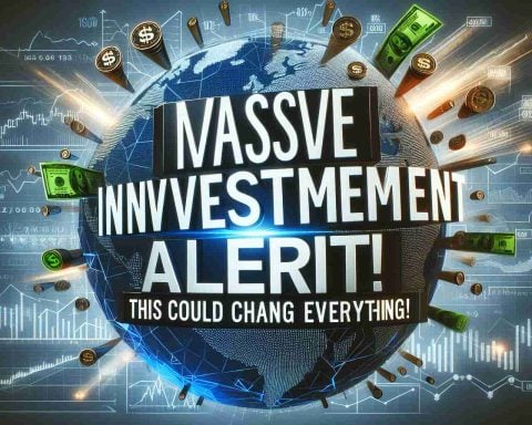 A high-definition image showcasing the phrase 'Massive Investment Alert! This Could Change Everything' rendered realistically. The phrase is perhaps boldly typeset within a dynamic composition, symbolizing the gravity and potential impact of the financial information. Surround it with relevant imagery, such as finance chart graphs, currency symbols or a digital screen backdrop to represent the world of investments.