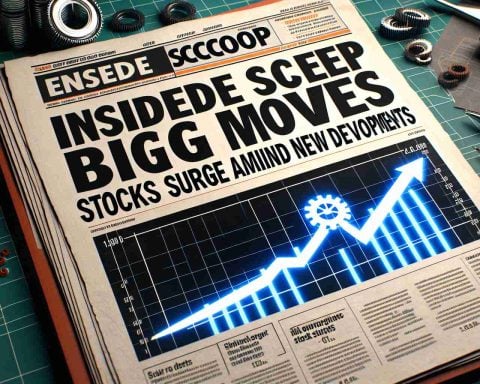 Realistic high-definition image featuring the headline 'Insider Scoop: Gear Energy Sees Big Moves! Stocks Surge Amid New Developments'. The headline is printed in bold, eye-catching letters over a background of rising stock market graphics symbolizing the surge. Also include a subtle symbol of a gear representing Gear Energy to give context. Make sure to create a vibe of dynamism and excitement prevalent in the stock market environment.