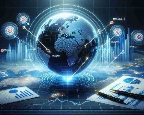 A hyper-realistic high-definition photograph depicting a conceptual representation of the major market move by METLEN in targeting global expansion. This could include a world map marked with targets, business charts indicating progress, and symbolic elements such as arrows pointing outward to signify expansion.