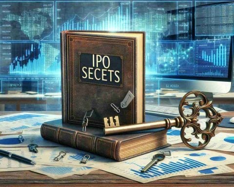 Create a high-definition image of the concept 'Unlocking IPO Secrets'. The image could include a large, antique styled key positioned near a closed book titled 'IPO Secrets'. The book and the key are placed on an office desk surrounded by financial charts and diagrams that spread out around. Perhaps there's a computer displaying related news and graphs in the background. Signifying that the viewer is accumulating knowledge and understanding the pivotal aspects of Initial Public Offerings (IPOs). Remember to maintain a realistic look.