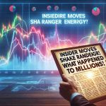 Create a realistic HD image of a news headline displaying 'Insider Moves Shake Ranger Energy! What Happened to Millions?' with a turbulent energy market in the background, depicted as fluctuating line graphs and pie charts.