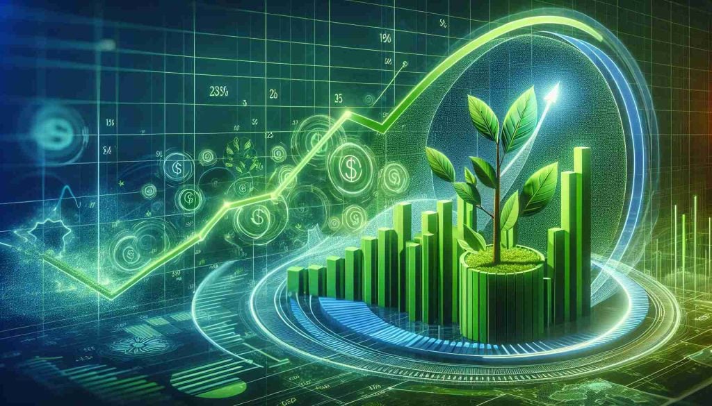 A detailed, high-definition image illustrating the concept of a major green fund achieving a significant milestone. The image should be vibrant and dynamic, perhaps showing a symbolic representation of a green plant or tree growing robustly, symbolizing the rise and health of the green fund. Visual elements such as increasing chart lines or a rising bar graph could also be included to indicate the milestone achievement. The resolution must be realistic and crisp.