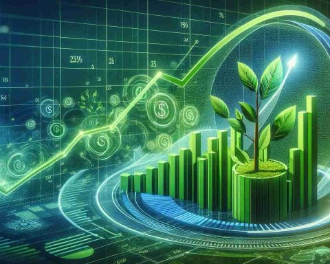 A detailed, high-definition image illustrating the concept of a major green fund achieving a significant milestone. The image should be vibrant and dynamic, perhaps showing a symbolic representation of a green plant or tree growing robustly, symbolizing the rise and health of the green fund. Visual elements such as increasing chart lines or a rising bar graph could also be included to indicate the milestone achievement. The resolution must be realistic and crisp.