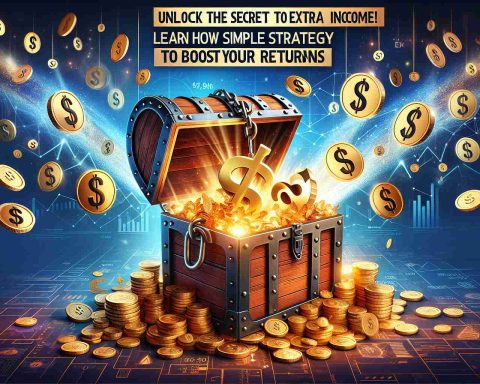 A high-definition, visually engaging design embodying the concept of financial empowerment and wealth increase. The design showcases locked treasure chests bursting open, revealing symbols of profit and prosperity like gold coins and dollar signs, situated in a captivating backdrop. It also presents bold text phrases saying 'Unlock the Secret to Extra Income!' and 'Learn How This Simple Strategy Can Boost Your Returns', placed strategically on the visual to draw attention and prompt curiosity.