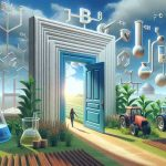 A high definition, realistic image of a symbolic representation of the latest investment in the field of agricultural chemicals. Illustrate a scene where a metaphorical door is being opened to symbolize the 'breaking into' aspect. Surround the door with symbols associated with agriculture such as farmland, tractors, and crops, and chemical symbols like test tubes, beakers, and chemical formulas.