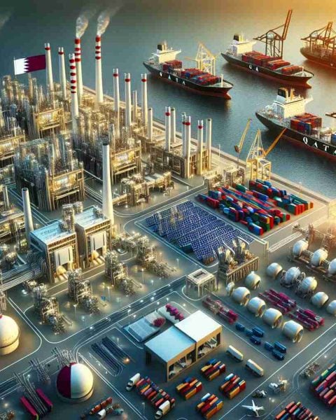 Generate a high-definition, realistic image representing a major investment from Qatar in Syria, focusing primarily on the energy and port sectors. The image can include elements such as modern energy infrastructure like power plants and solar panels, and port facilities like shipping containers, cranes, and ships. Also include some symbols of Qatar and Syria, although not associated with any public figure or politician, to highlight the partnership between these two countries.