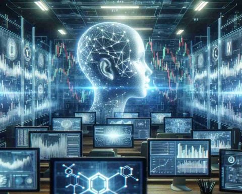 Create a realistic, high-definition image showing the world of artificial intelligence revolutionizing the market. Include depictions of digital screens showing soaring trends of cryptocurrency, signifying unprecedented advancements. The setting can be a modern, high-tech trading floor with numerous screens displaying various cryptocurrency charts, symbols, and graphics.