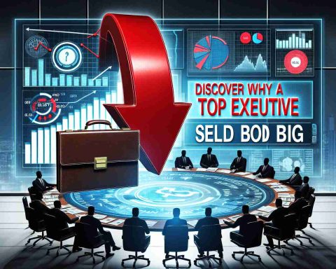 A high definition image representing an article on insider trading insights. It includes symbolic elements like a large red downward pointing arrow, an executive dashboard showing financial statistics, a briefcase full of papers being closed and the caption 'Discover Why a Top Executive Sold Big'.