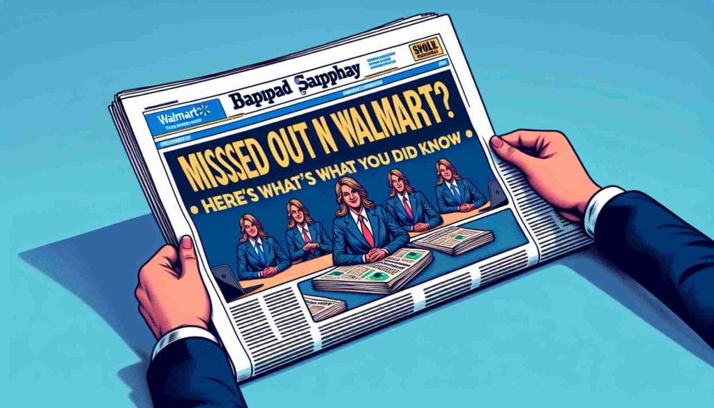 Generate an image depicting a newspaper headline that reads 'Missed Out on Walmart's Big Payday? Here's What You Didn't Know'. The newspaper should look detailed and realistic in high definition, with the heading being the main focus of the scene.