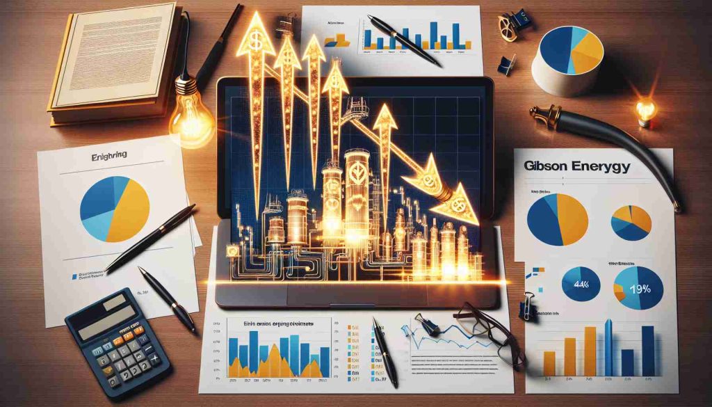 Create a high-definition, realistic image showing the concept of earnings estimates for Gibson Energy being drastically cut. Include a downwards trending arrows and chart elements showing poor financial performance.