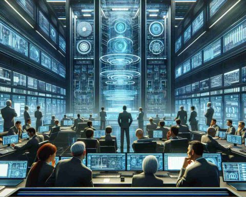 A high-definition, realistic image of a tense business scenario. Inside a modern and futuristic computer laboratory, a critical decision is about to be made. Scientists and engineers, men and women of various descents such as Caucasian, Hispanic, and Middle-Eastern, pore over complex data on holographic screens. Behind them, towering supercomputers blink with activity. The atmosphere is fraught with uncertainty and anticipation. Can the super microcomputer project succeed? Only time will tell.