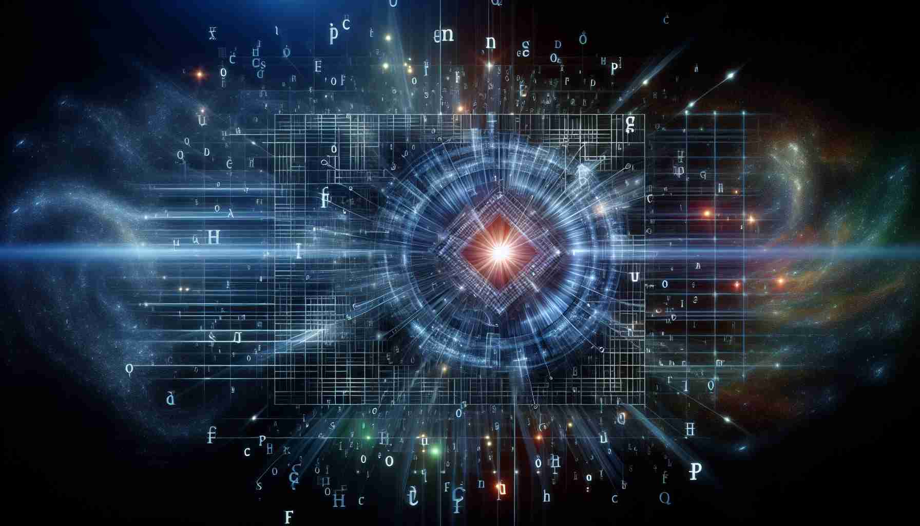 Realistic high-definition image representing the concept of a 'Quantum Leap' in computing technology, showcasing the unleashing of an innovative revolution in the field of advanced computing. Display the graphic visualisation of quantum computing elements interlinked, showcasing a dynamic process. Let the background be embedded with symbolic representations of alphabets indicating a huge transformation in the world of information technology.