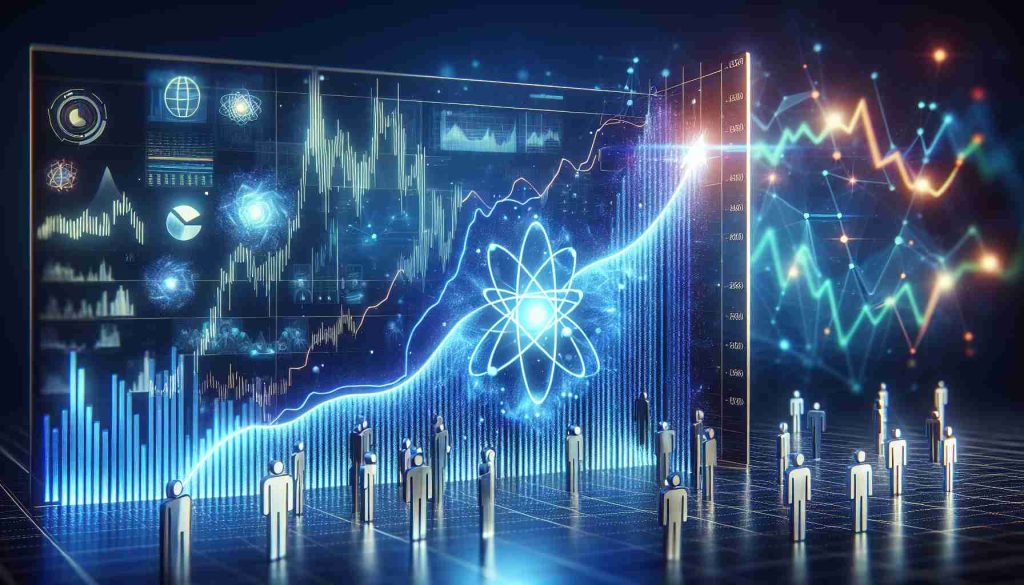 Create a highly detailed and realistic image showing the concept of 'Quantum Stocks Skyrocketing'. This should showcase a graph with exciting, upwardly trending lines symbolizing the thriving state of Quantum stocks, perhaps with stock tickers, graphs and charts depicted in dynamic, visually simulating fashion. There may also be subtle indications, like miniature images of quantum-related equipment or symbols, signifying what's causing this surge, thus hinting to a 'revolution' in quantum-related investments.