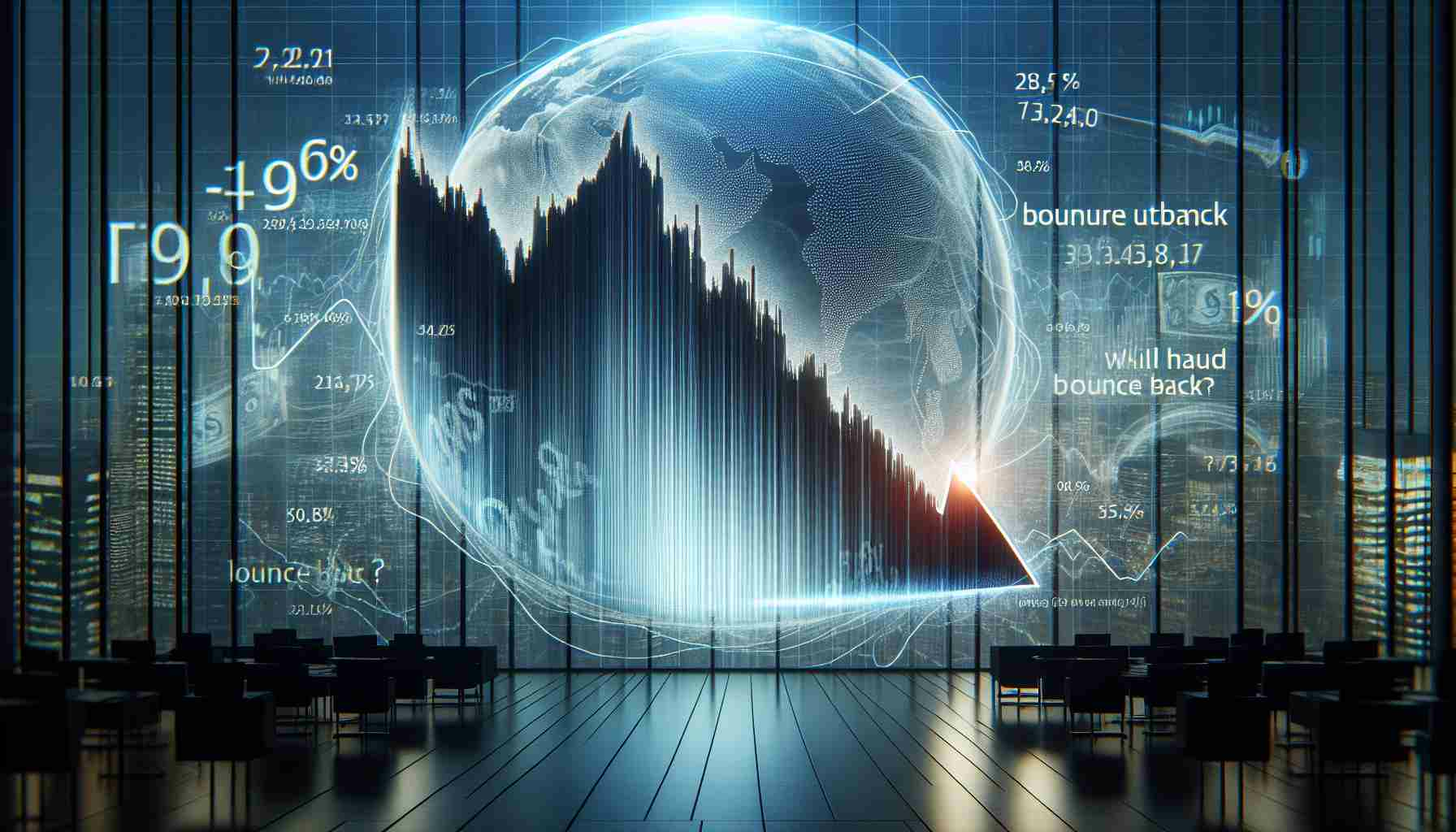 High definition, realistic image representing a dramatic plummet in stock value, visually represented as a steep downward graph or chart against a business backdrop. The line representing the stock value falls drastically until it reaches the region equivalent to a few cents. Superimposed text is questioning the potential for a financial turnaround or 'bounce back' by the company in question.