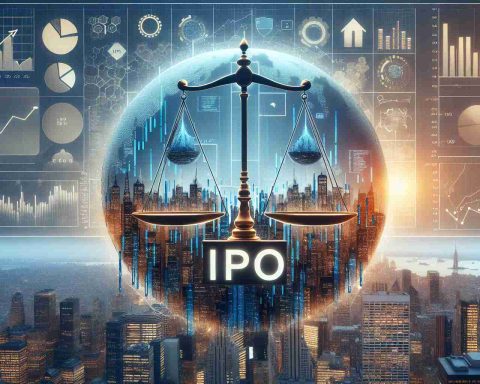 Detailed high definition image depicting the concept of an Initial Public Offering (IPO) being a game changer: with a symbolic representation of the balance between risk and reward, investment opportunities, and potential returns overlaid on a backdrop of a bustling city skyline, symbolizing the economic climate of the decade. Please note the backdrop should not include any identifiable cities, landmarks or buildings.