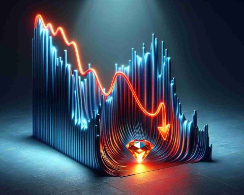 HD realistic portrayal of a visual metaphor depicting the concept of 'Stock Shock'. Display an abstract stock graph with a sudden and dramatic plunge. This could be represented by a roller coaster ride that's heading downwards dynamically with a glowing gem hidden in the shadows beneath the plunge symbolizing untapped potential.