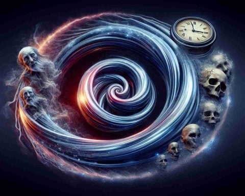 A realistic, high-definition image depicting the abstract concept of tantalizing twist and the intriguing notion of time reversal. The image should evoke the sense of mystery and allure associated with both phenomena. Perhaps the 'tantalizing twist' could be represented as a tangible, swirling object, while the 'time going backward' is symbolized by a backwards-running clock or aging objects rejuvenating into their youth. These elements should come together in a striking and remarkable visualization that stimulates contemplation and wonder.