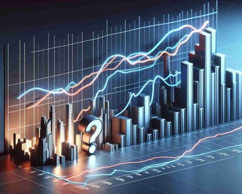 Render a high-definition, realistic image showing a graph presenting fluctuations in the performance of a large, undisclosed electrical vehicle company. The graph should be characterized by dramatic rises and falls, symbolizing great successes and setbacks. Alongside the graph, there should be a question mark, hinting at the uncertain future of the company.