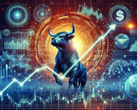 High definition, realistic image representing the concepts of investor excitement and positive surge, as associated with a tech company. The image might include a bull signifying the bull market, stocks graphs showing an uptrend, and some futuristic artificial intelligence symbols.