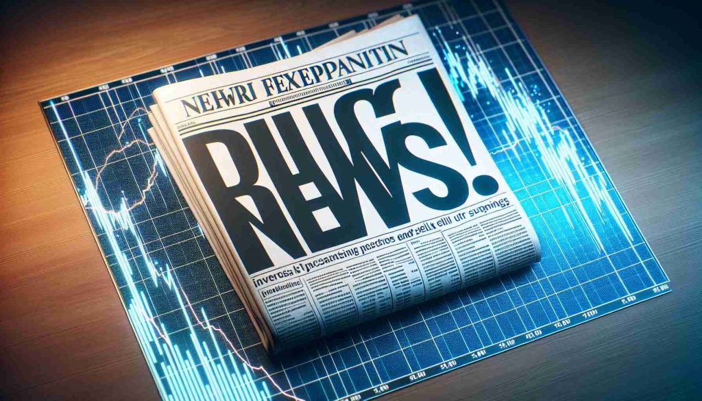 Generate a hyper-realistic high definition conceptual image. The scene unfolds a newspaper with large, bold typeface headlined 'Big News!'. However, a graph with falling lines in the background hints at an unusual scenario where investors are selling off their shares. The contrast between the title euphoria and the graph's reality is stark, suggesting a deeper storyline.