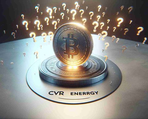 A realistic, high-definition image of a large wager token symbolizing significant investment. The token is placed on the surface of a clean, sleek table with the logo of CVR Energy etched onto it. Around the token and table, there is a buzz of anticipation and uncertainty, visualized by question marks appearing like floating particles in the air.